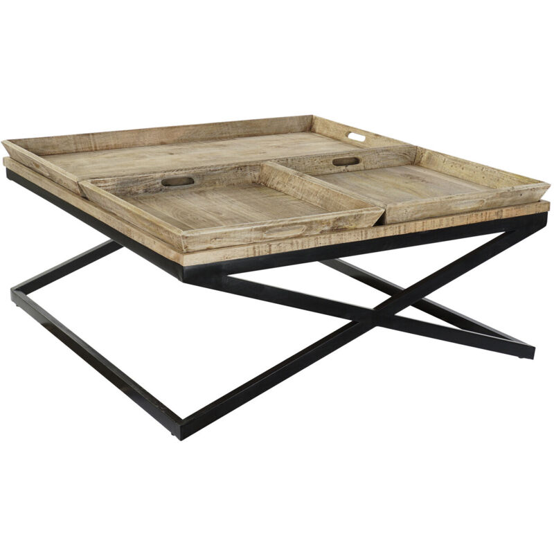 Table Café Bois Métal 120X120X55 Plateau Naturel