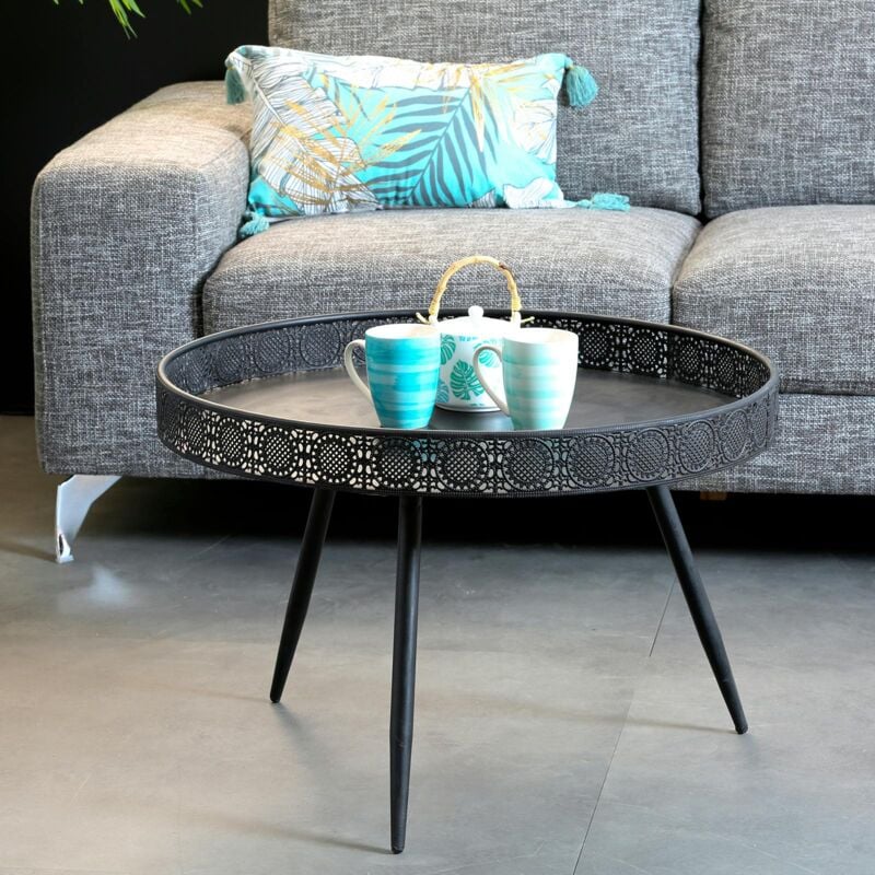 Table basse métal noir motifs ajourés grand modèle