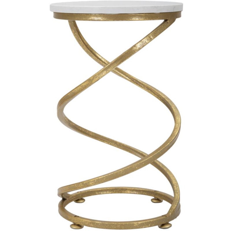 Epikasa - Table Basse MF533, Métal, Marbre, Or, Blanc, 27,5x27,5x47,5 cm