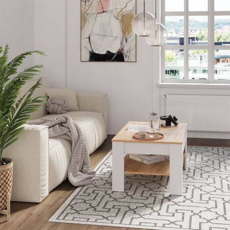 Table basse Milan, Chêne blanc/force de l'or, 92.2x65cm, Vicco