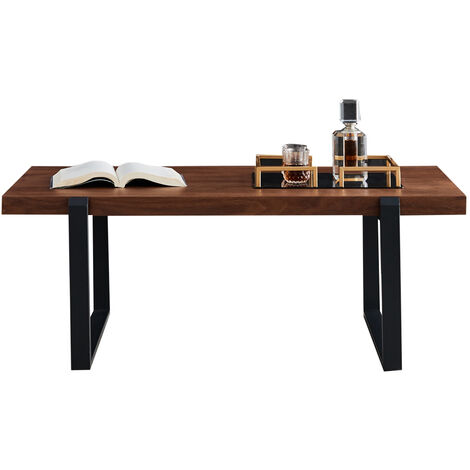 Table basse minimaliste, cadre en métal noir avec plateau en noyer - 120 cm - Brun