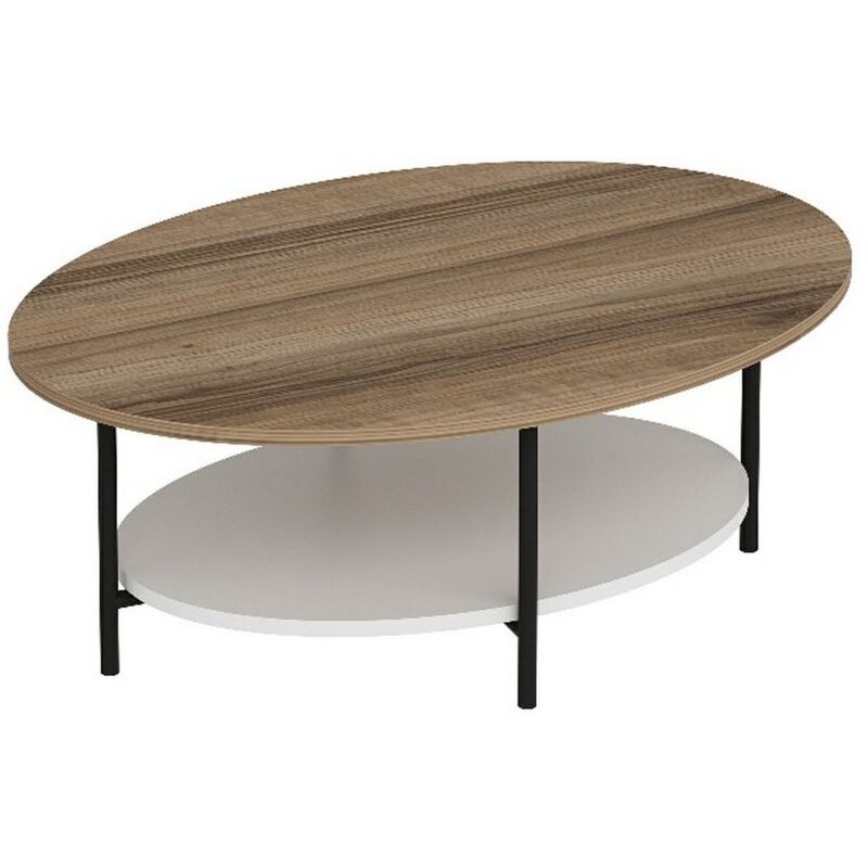 Epikasa - Table Basse Miriam, Panneau Aggloméré Mélaminé, Métal, Noyer, Blanc, Noir, 90x65x35 cm