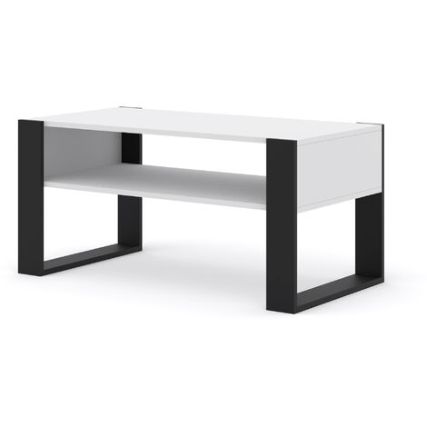TABLE BASSE MOBILE PLATEAU PC 2 NIVEAUX BLANC MAT 100x53.20x47.50cm MONDI