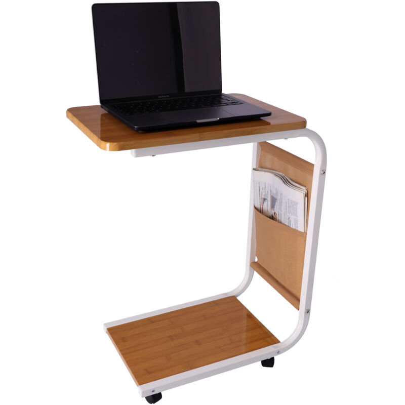 Table basse mobile / Table basse d'appoint sur roulettes - coloris bambou