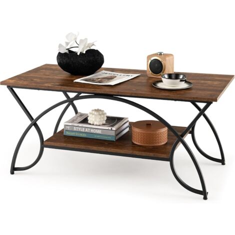 Table basse moderne à 2 niveaux aspect marbre, table de salon avec structure en métal noir, meuble de salon 100 x 50 x 45 cm, pour chambre, salon, bureau (Blanc + Noir)