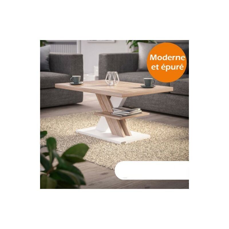 Table Basse Moderne Bicolore blanc et chêne : Élégance et Design Épuré - Multicolores