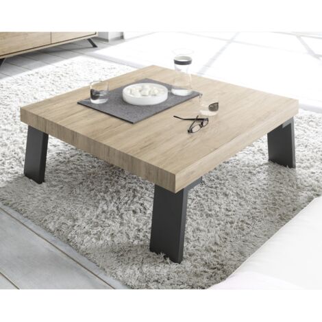 Table basse moderne carré bois et métal DIANA