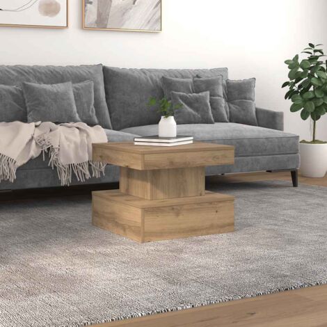 Table Basse Moderne Chêne Artisanal 50x50x40 cm avec Éclairage LED RGB - Bois d'Ingénierie Robuste, Design Polyvalent pour Salon