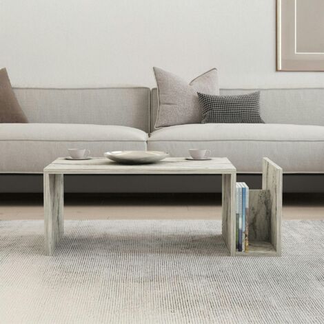 Table basse moderne effet marbre avec porte-revues MARFA
