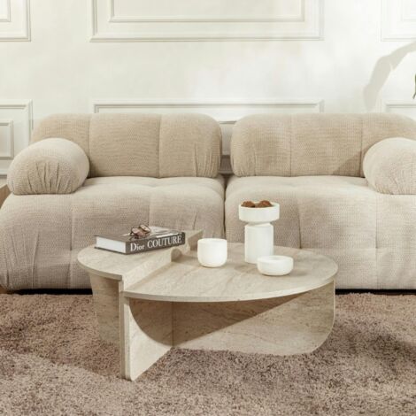 Table basse moderne effet travertin - 2 hauteurs MARFA