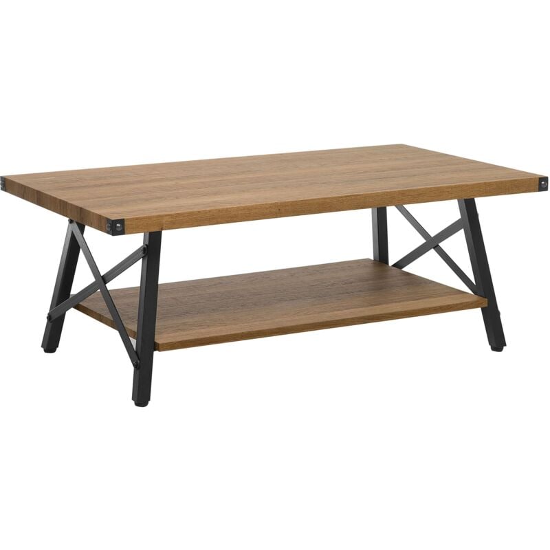 Beliani - Table Basse Rectangulaire 100 x 55 cm avec Plateaux Taupe et Bois Foncé à 2 Niveaux de Rangement pour Salon Moderne et Minimaliste
