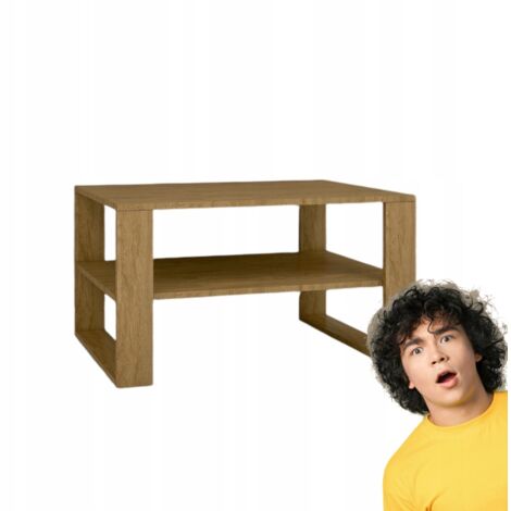 Table basse moderne et élégante avec étagère, chêne pierre 90 x 58 x 50 cm
