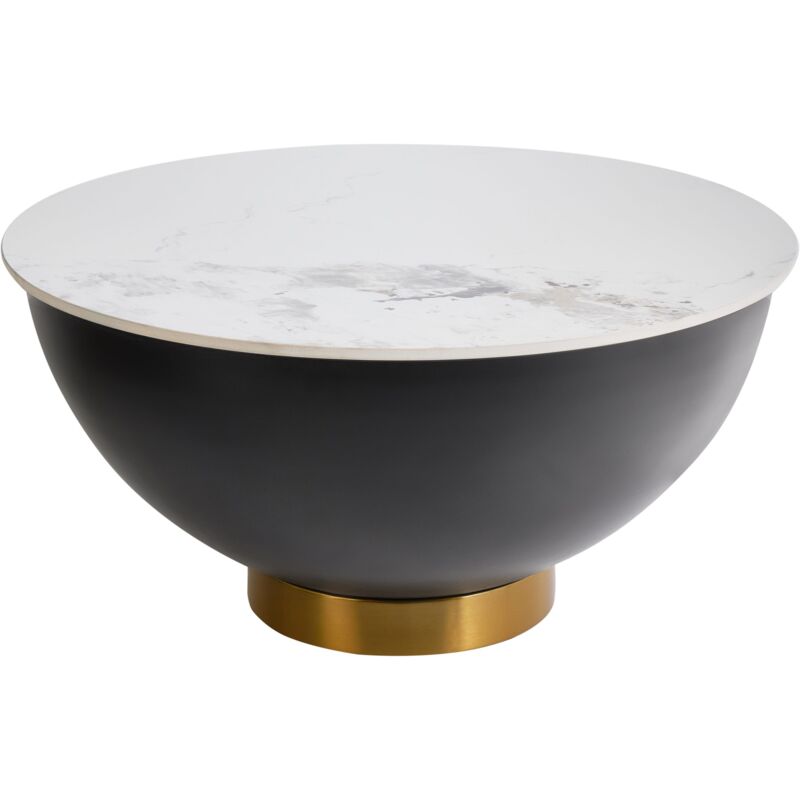 Beliani - Table Basse Moderne Glam Plateau en Pierre Frangée ø 74 cm Base en Métal Noir Accent Doré avec Rangement Noire Nadine
