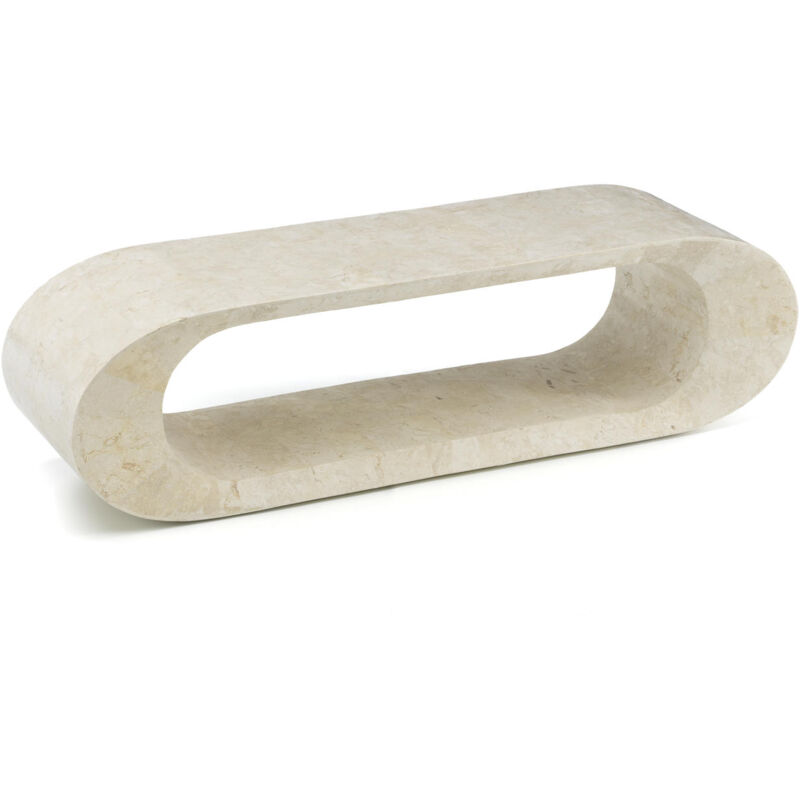 Iperbriko - Tavolino porta Tv Stones FS-004-WA 130x35x35cm base in Pietra fossile white agata Stile minimal moderno Design salvaspazio