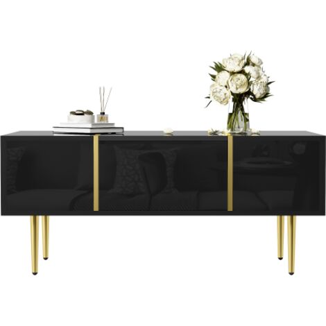 Table basse moderne noire haute brillance avec 2 tiroirs
