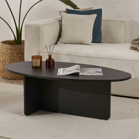 Table basse moderne ovale effet bois noir – pied en T MARFA