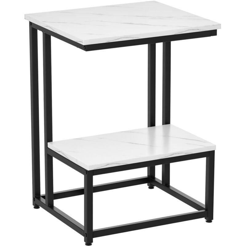 Table basse moderne salon table d'appoint chambre guéridon bout de canapé design structure acier noir plateau étagère aspect marbre blanc