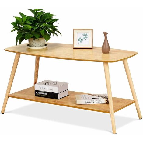 Table basse moderne table à café scandinave en bois 2 étages