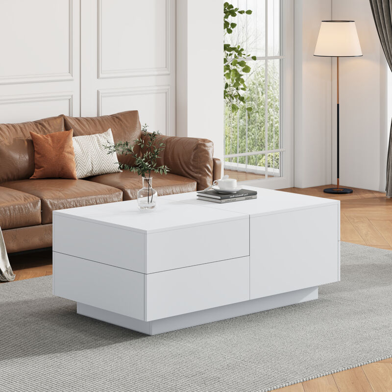 Okwish - Table basse moderne, table basse, table de salon, avec plateau coulissant, 4 tiroirs - parfaite pour les salons élégants 90x55x45cm