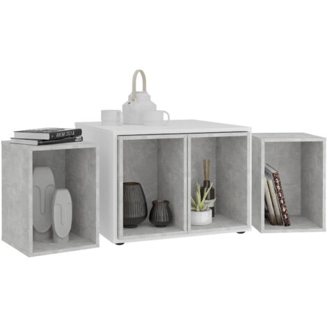 Table basse modulable 71,5x67,5x50 cm blanc et gris