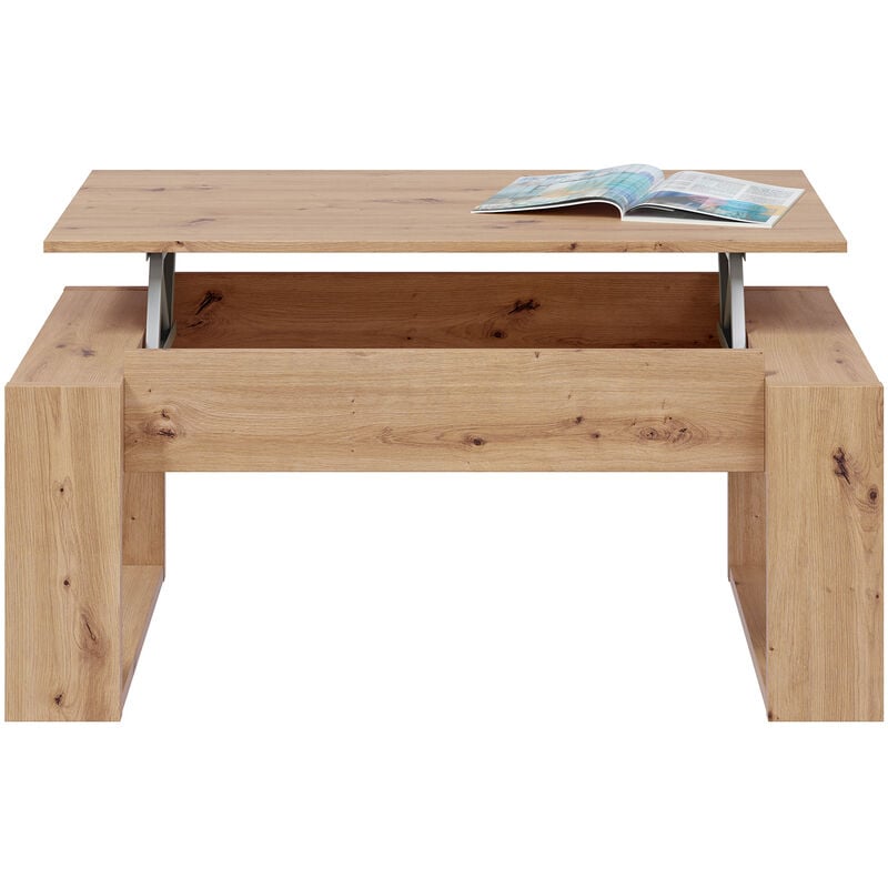 Table basse modulable en mélamine coloris chêne - Hauteur 45 x Longueur 105 x Profondeur 55 cm Pegane