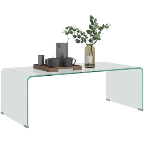 Table basse monobloc moderne pour salon avec pieds antidérapants, table basse en verre trempé, 100x50x35 cm, transparente