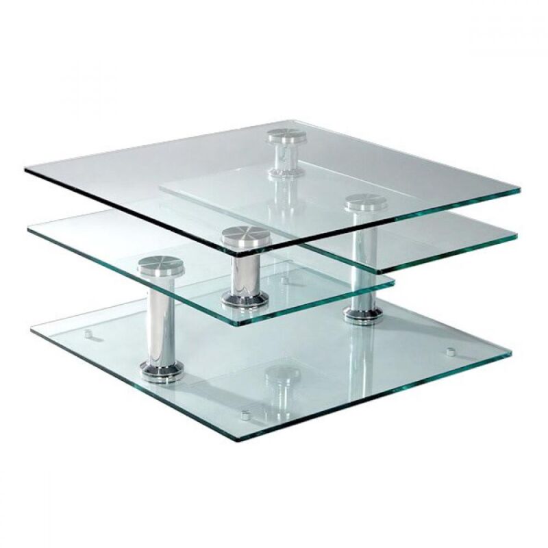 Table basse MOVING modulable en verre transparent piétement acier Table basse MOVING modulable en verre transparent piétement acier
