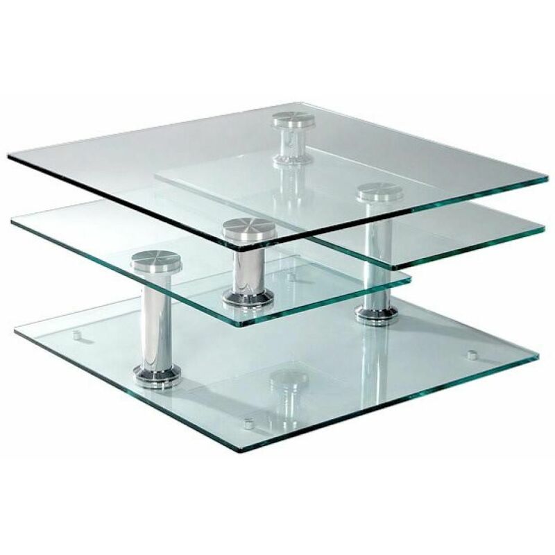 Table basse MOVING modulable en verre transparent piétement chrome - transparent