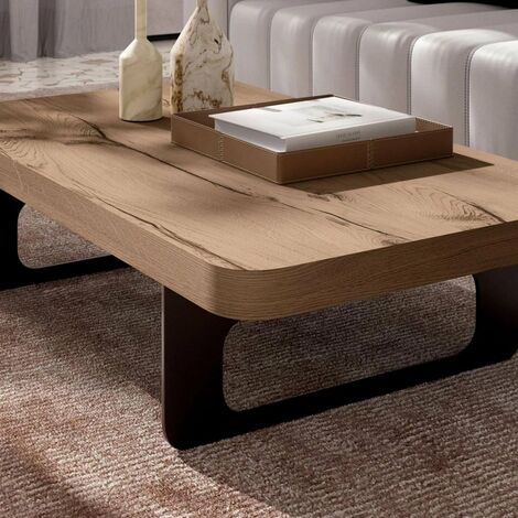 Table basse multifonctionnelle BELL - Plateau en Chêne et Piétement en Métal - marron