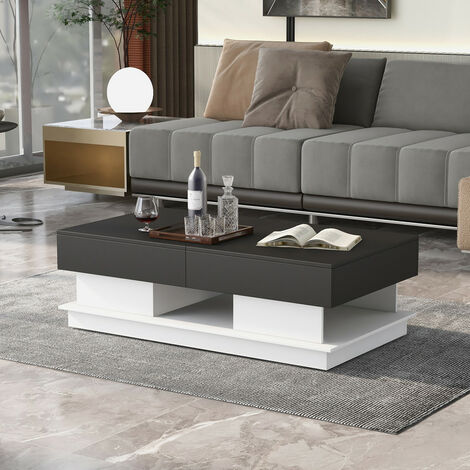 Table basse multifonctionnelle, table de rangement de salon moderne noir, avec tiroir, 1006036cm