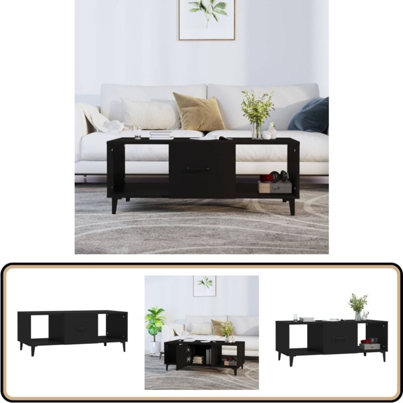 Table basse Noir 102x50x40 cm Bois d'ingénierie - Table Basse - Meuble Salon - Table D'appoint - Table Côté Canapé - Design Minimaliste