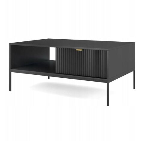 Table basse Noir 104x68x46cm design moderne avant rainuré avec tiroir de haute qualité modèle Noemie