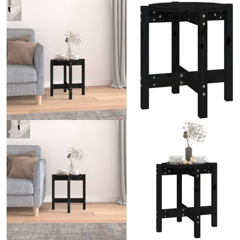 Table basse Noir ø 42,5x45 cm Bois massif de pin - Table Basse - Meuble Salon - Table D'appoint - Table Ronde - Bois Massif - Home & Living