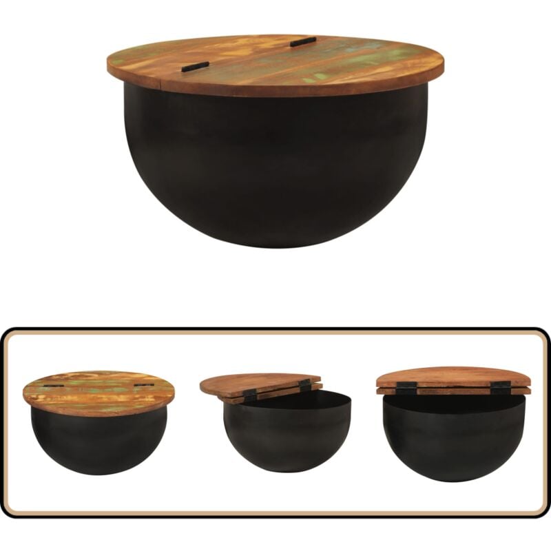 Table basse noir 50x27 cm bois de récupération massif - Table Basse - Meuble Tv - Table D'appoint - Table Salon - Table Design