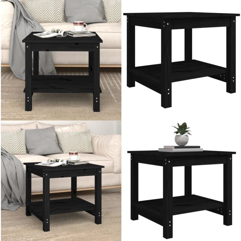 Table basse Noir 50x50x45 cm Bois massif de pin - Table Basse - Meuble Salon - Table D'appoint - Table Design - Table Bois - Home & Living