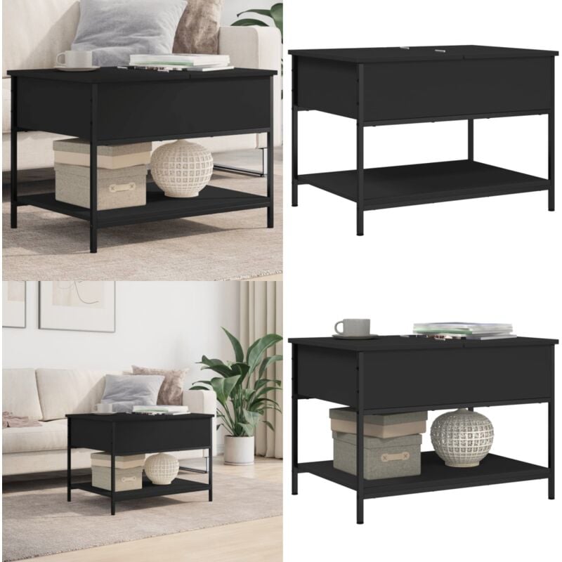 Table basse noir 70x50x50 cm bois d'ingénierie et métal - Table Basse - Meuble Salon - Table D'appoint - Table Design - Table Noire - Home & Living