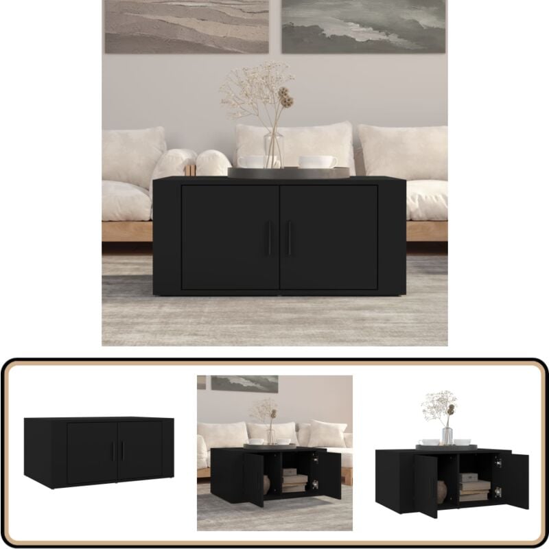 Table basse Noir 80x50x36 cm Bois d'ingénierie - Table Basse - Meuble Salon - Table D'appoint - Table Côté Canapé - Rangement Intérieur