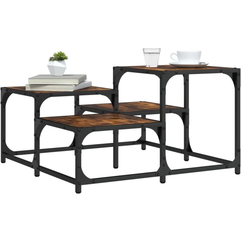 Table basse chêne fumé 68x68x40 cm bois d'ingénierie