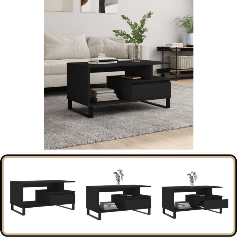 Table basse Noir 90x49x45 cm Bois d'ingénierie - Table Basse - Meuble Salon - Table D'appoint - Table Design - Table Noire