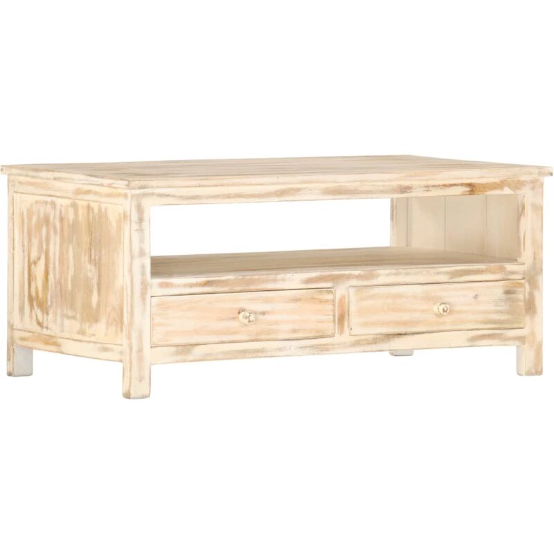 Vidaxl - Table Basse 90x50x40 cm Bois de Manguier Massif Blanc