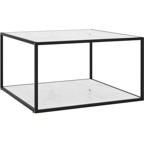Table basse Noir avec verre marbre blanc 90x90x50