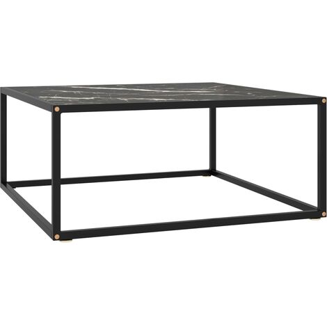 Table basse Noir avec verre marbre noir 80x80x35 cm - Noir