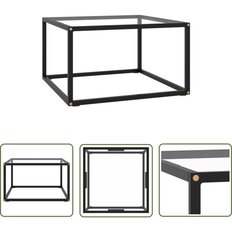 Soekavia - The Living Store Table basse Noir avec verre trempé 60x60x35 cm - Table Basse - Meuble Salon - Table D'appoint - Table Design - Table