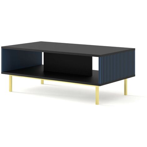 Table basse Noir/Bleu marine 90x60x45 RAVI F PEINT Pied Cadré or