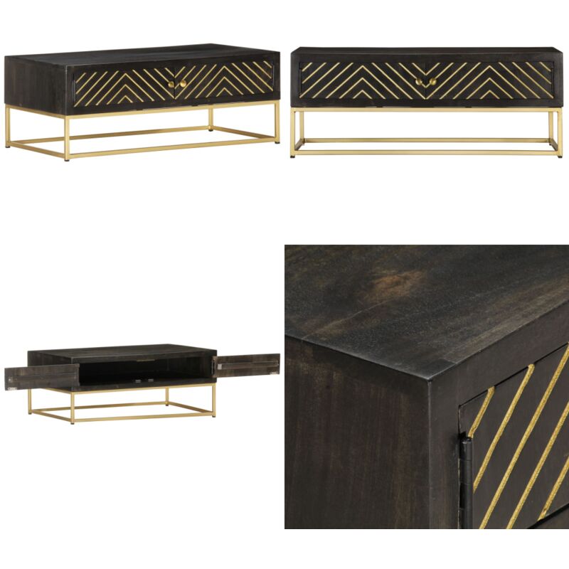 Vidaxl - Table basse Noir et doré 90x50x35 cm Bois solide de manguier - Table Basse - Table D'appoint - Mobilier Retro - Meubles Design - Table En
