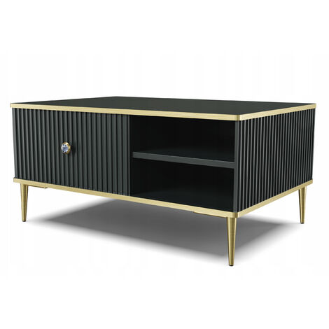 Table basse noir mat 90x60cm avec étagére de haute qualité modèle PETOR