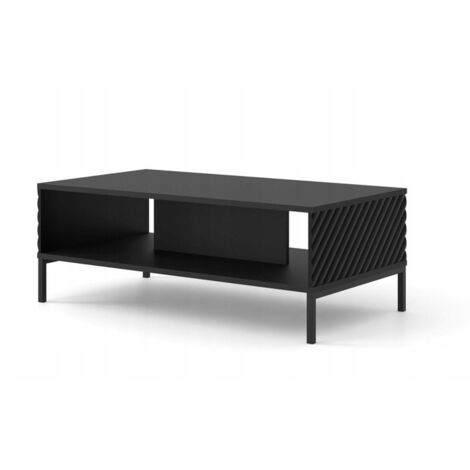 Table basse noir mat fraisé 90x60cm avec étagére de haute qualité modèle SURFA pieds noir