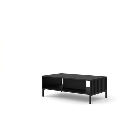 Table basse noir mat fraisé 90x60cm avec étagére de haute qualité modèle VAGUE pieds noir