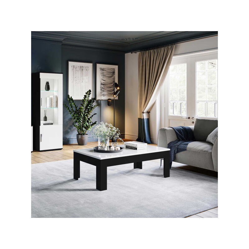 TMM - Table basse Noir/Blanc laqué - reve - l 130 x l 43 x h 70 cm
