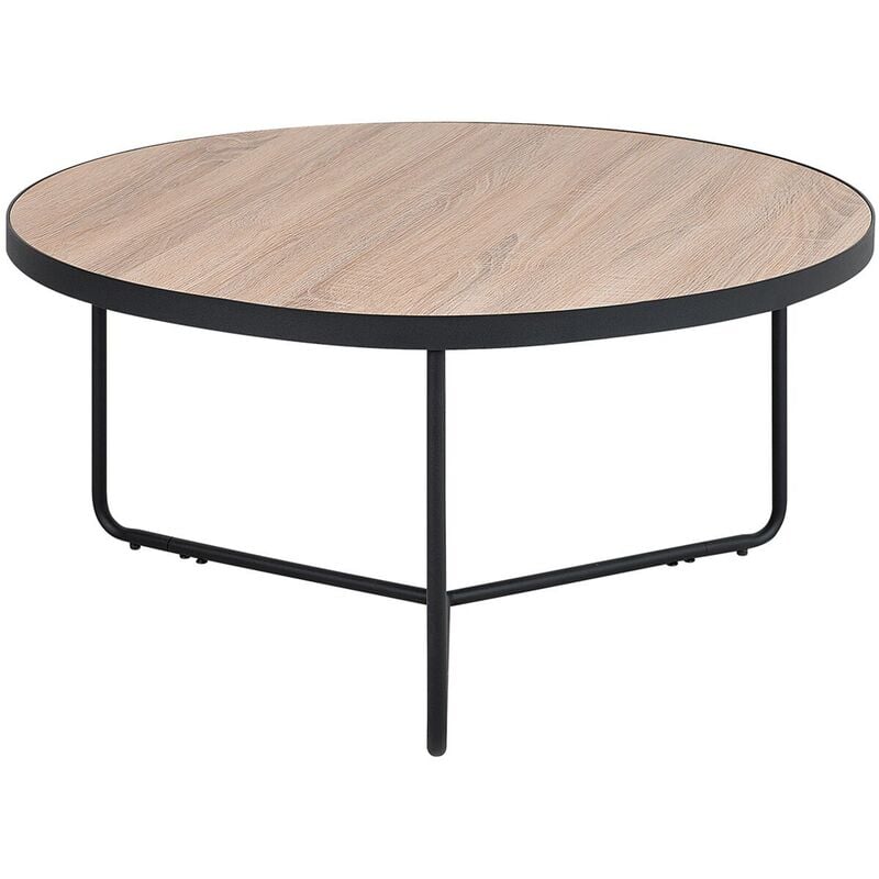 Beliani - Table Basse d'Appoint Ronde Effet Bois en mdf et Structure en Métal Noir Taille l 80 cm pour Salon Moderne, Minimaliste ou Scandinave